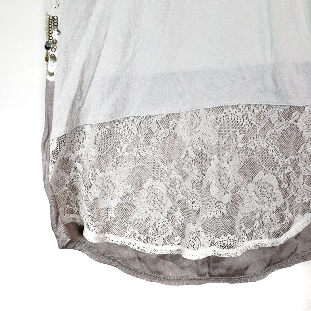EXPRESS Gray Lace & Sequined Flowy Tank Top XS - Picture 6 of 7